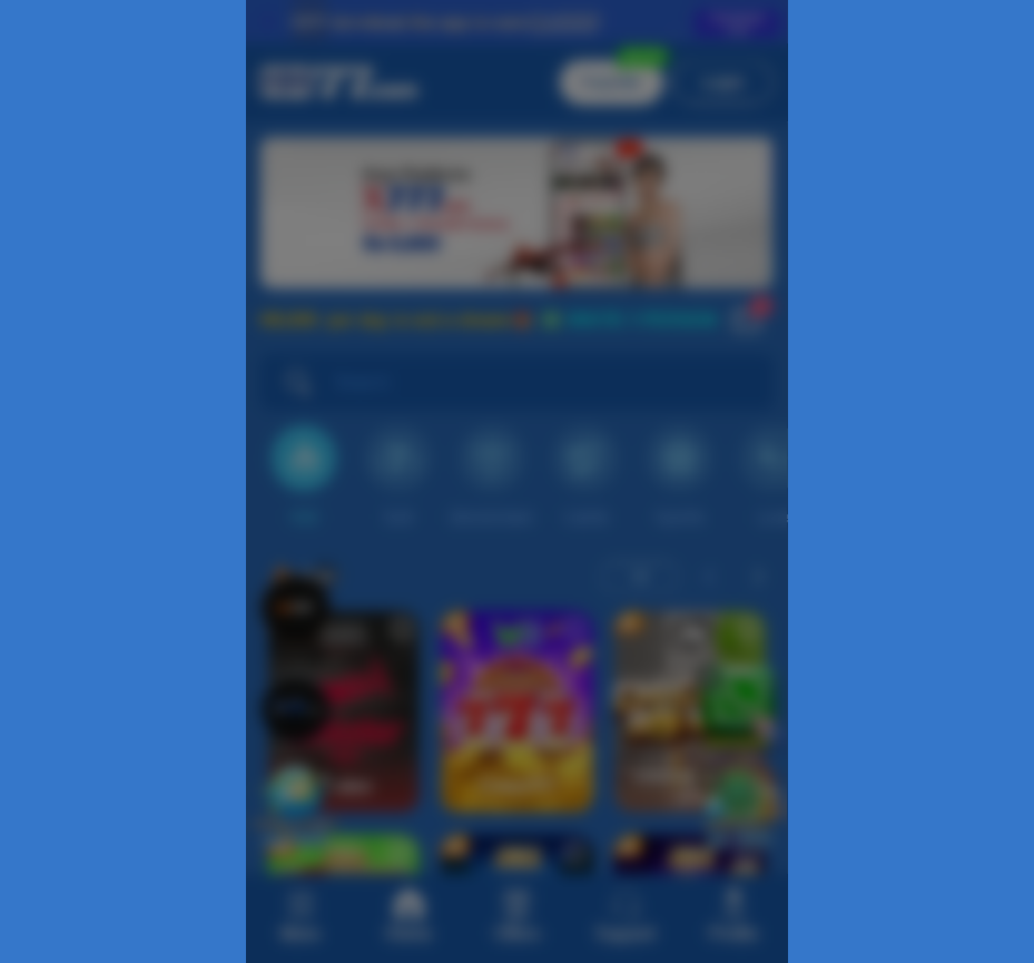 HM77 mobile lobby showing Rs 7,777 bonus banner and Hot game category